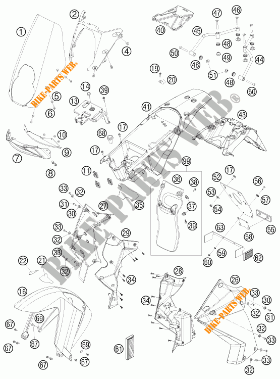PLASTICOS para KTM 990 ADVENTURE ORANGE ABS 2009