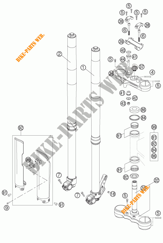 HORQUILLA / TIJA DIRECCION para KTM 640 LC4 SUPERMOTO ORANGE 2006
