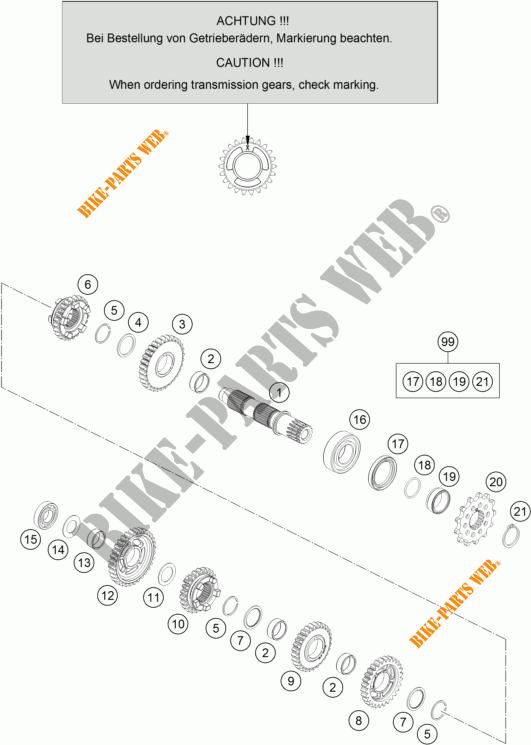 CAJA DE CAMBIOS   EJE SECUNDARIO para KTM 125 SX 2016