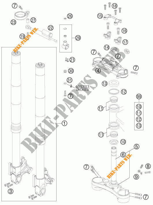 HORQUILLA / TIJA DIRECCION para KTM 990 SUPER DUKE R 2012