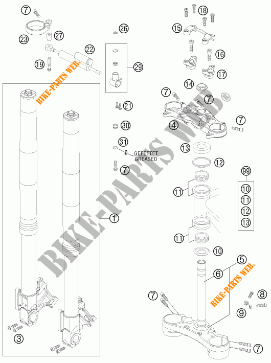 HORQUILLA / TIJA DIRECCION para KTM 990 SUPER DUKE R 2011