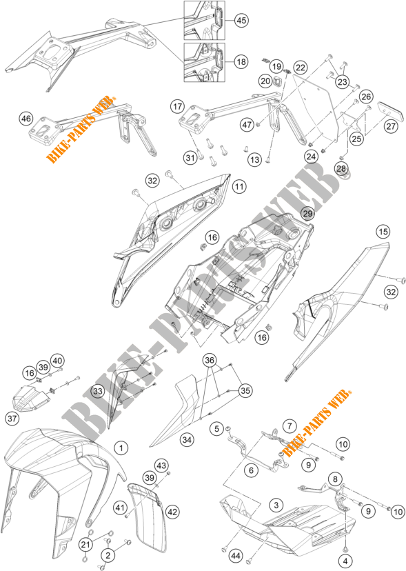 PLASTICOS para KTM 250 DUKE ORANGE NON ABS - CKD 2019