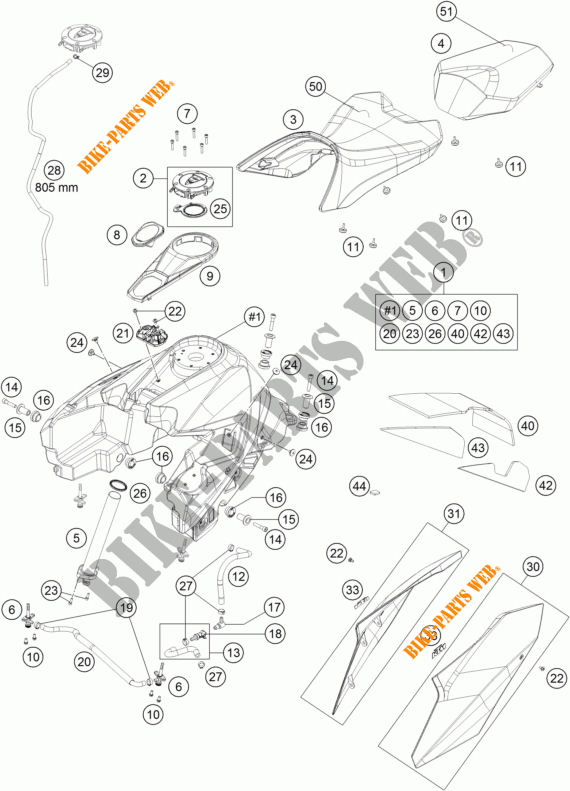 DEPOSITO / ASIENTO para KTM 1290 SUPER DUKE GT GREY 2017