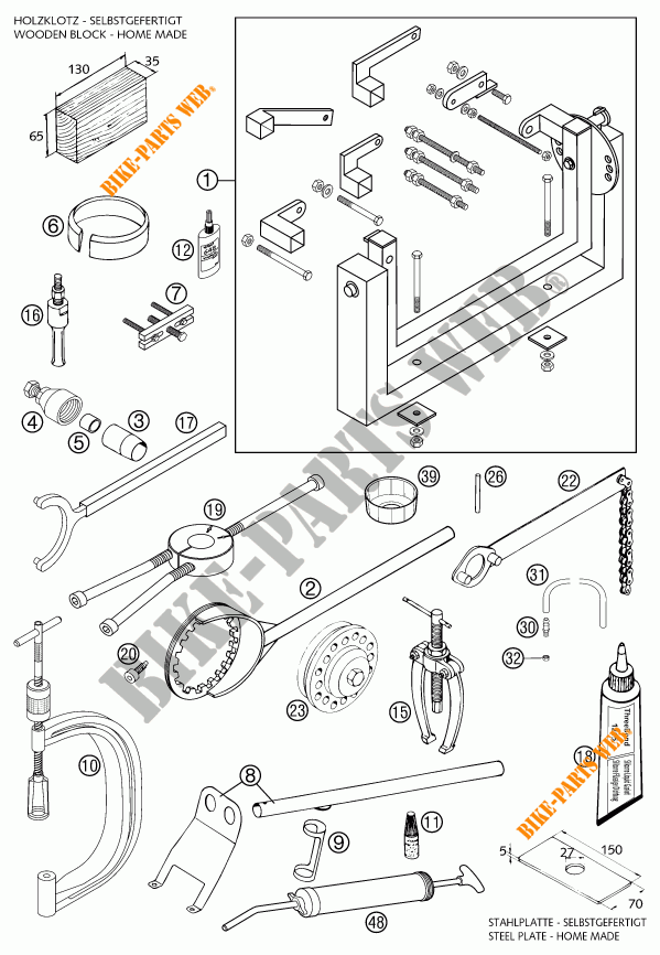 HERRAMIENTAS ESPECÍFICAS (MOTOR) para KTM 640 DUKE II SCHWARZ 2002