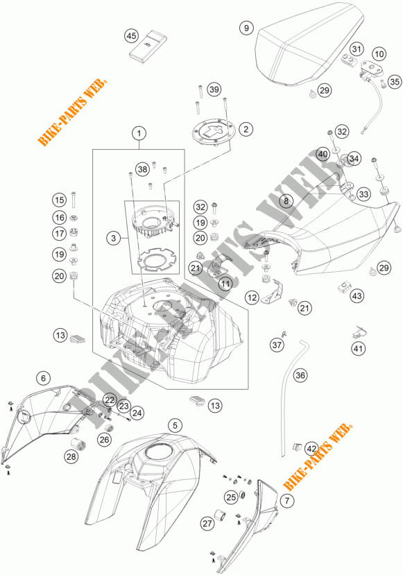 DEPOSITO / ASIENTO para KTM 390 DUKE WHITE ABS 2016