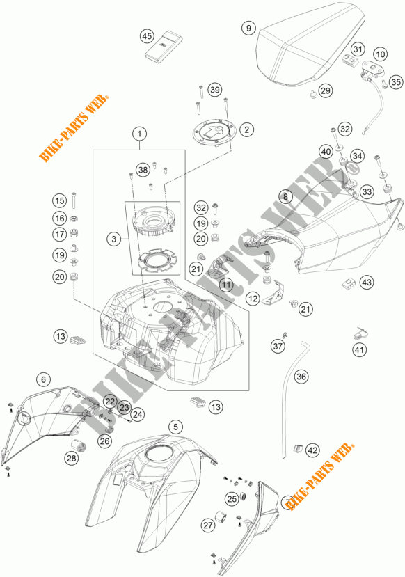 DEPOSITO / ASIENTO para KTM 390 DUKE WHITE ABS 2015