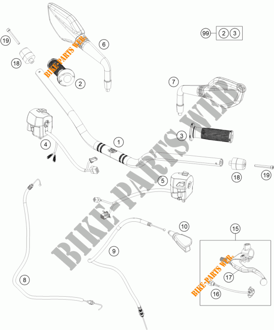 MANILLAR / MANDOS para KTM 390 DUKE WHITE ABS 2015