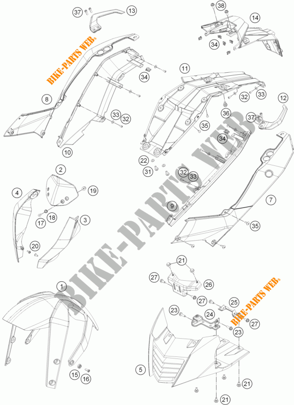 PLASTICOS para KTM 390 DUKE WHITE ABS 2014