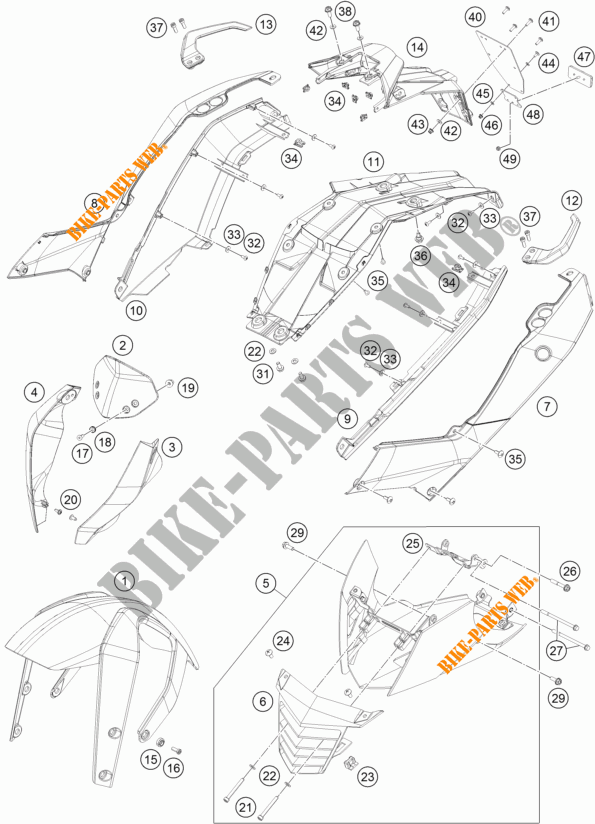 PLASTICOS para KTM 200 DUKE ORANGE NON ABS 2016
