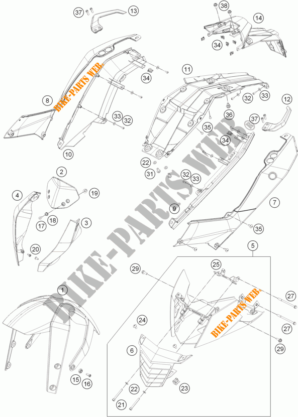 PLASTICOS para KTM 200 DUKE WHITE NON ABS 2014