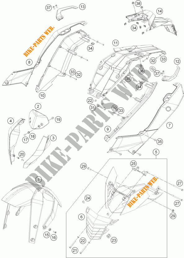 PLASTICOS para KTM 200 DUKE ORANGE NON ABS 2014