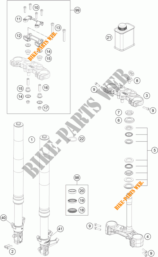 HORQUILLA / TIJA DIRECCION para KTM 200 DUKE WHITE NON ABS 2013